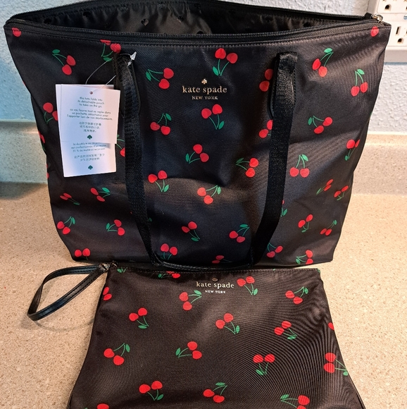 kate spade Handbags - NWT Kate Spade Tote and Nylon Zip Wristlet Cherry